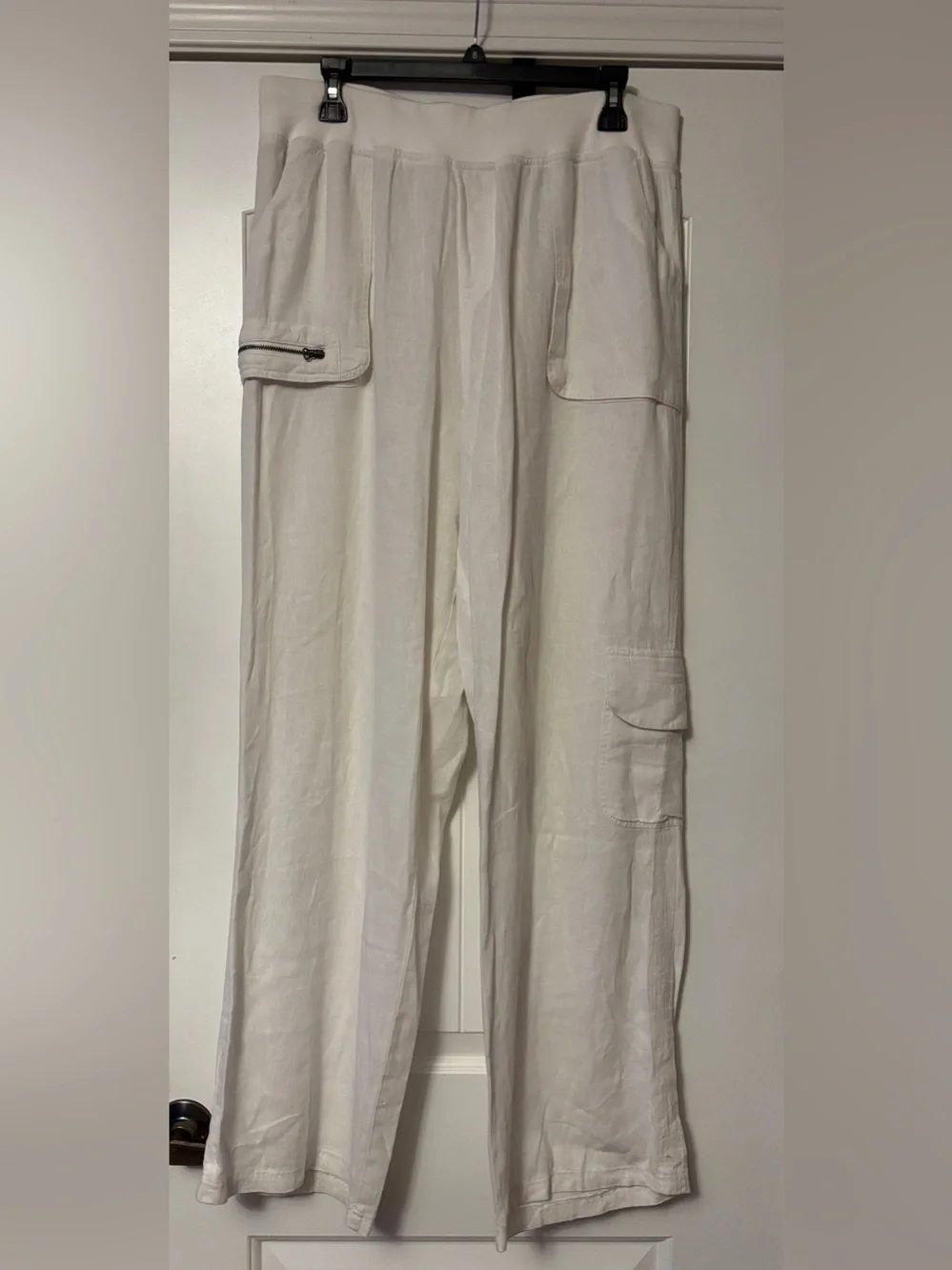 Soft Surroundings Cream Cargo Pants with Zip Pocket, large tall